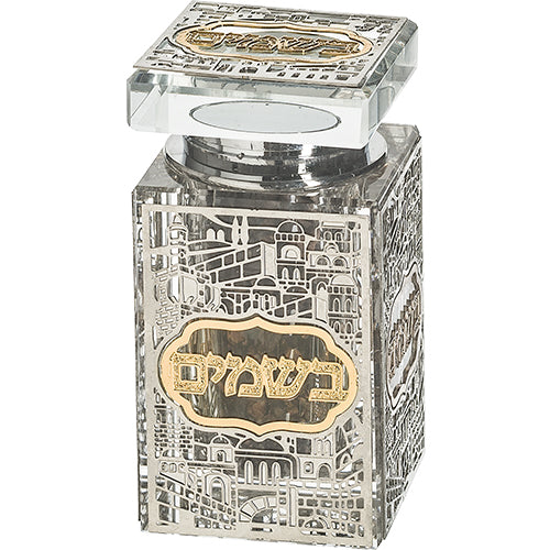 כלי לבשמים מקריסטל עם פלקטה "ירושלים" 8X6 ס"מ.