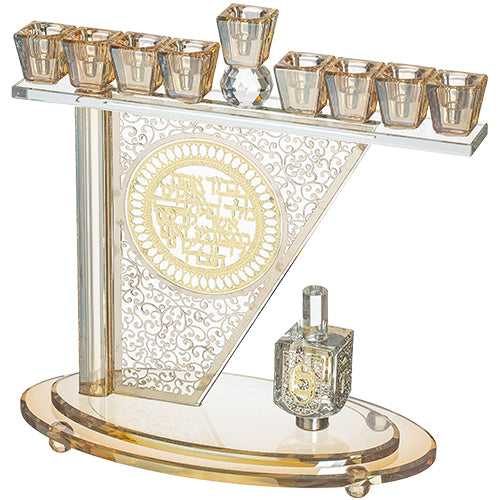 חנוכייה קריסטל מהודרת עם פלקטה ואבנים 27X28 ס"מ