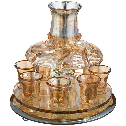 מחלק יין מסתובב קריסטל מהודר עם 8 כוסיות "זהב" 25X33 ס"מ