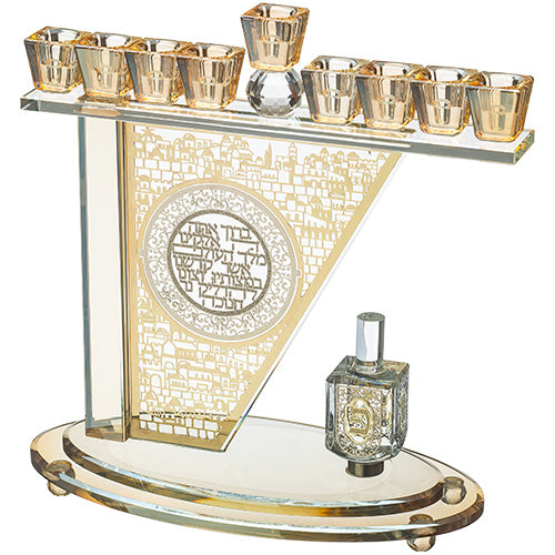 חנוכייה קריסטל מהודרת עם פלקטה ואבנים 30X17 ס"מ