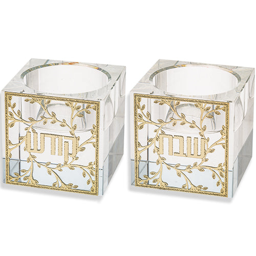 פמוטי קריסטל עם פלקטה עלים 5סמ