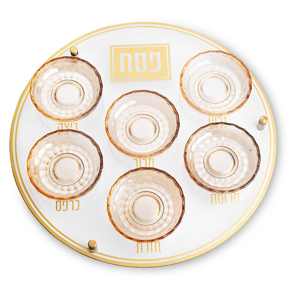 צלחת פסח מזכוכית וקריסטל מהודרת 40 ס"מ