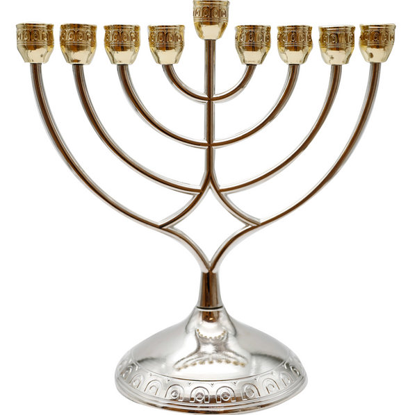 חנוכייה מתכת מהודרת עם קנים זהב 16X18 ס"מ