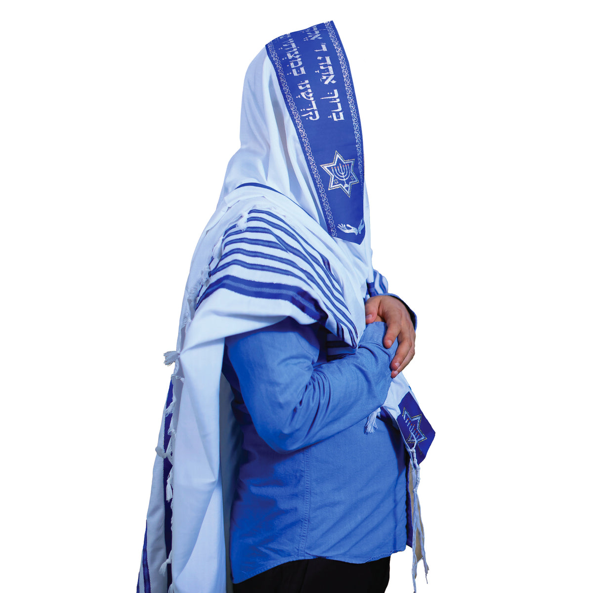 טלית מנורה אקרילן – צבע כחול כסף
