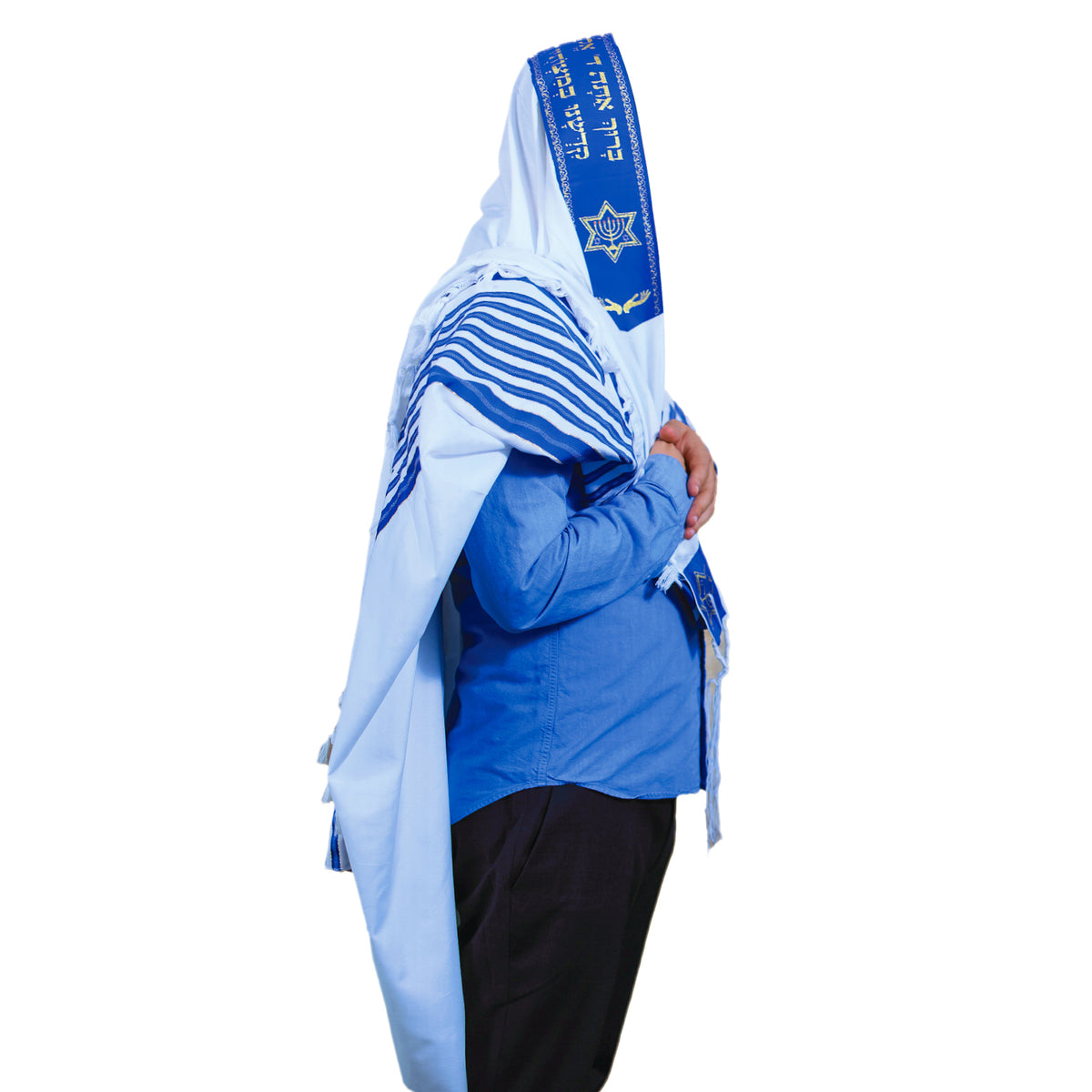 טלית מנורה אקרילן – צבע כחול זהב