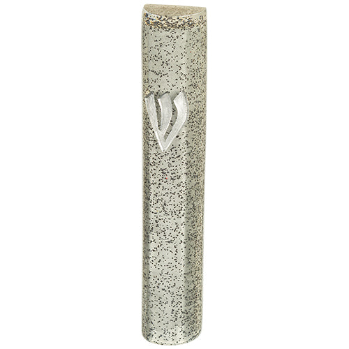 מזוזה פולימר מהודרת 12 ס"מ - כסף עם נצנצים שחורים