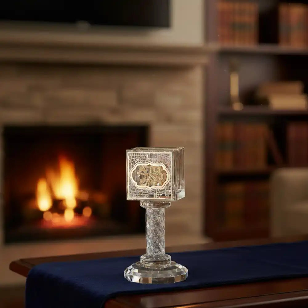 כלי לנר הבדלה מקריסטל עם פלקטה "ירושלים" 13 ס"מ