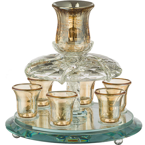 מחלק יין מסתובב קריסטל מהודר עם 6 כוסיות "זהב" 25X33 ס"מ