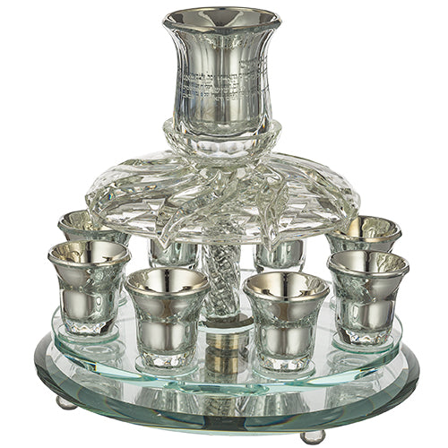 מחלק יין מסתובב קריסטל מהודר עם 8 כוסיות "כסף" 25X33 ס"מ