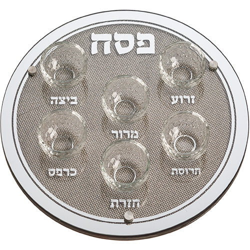קערת פסח זכוכית מהודר עם 6 בומצים ואבנים 36 ס"מ