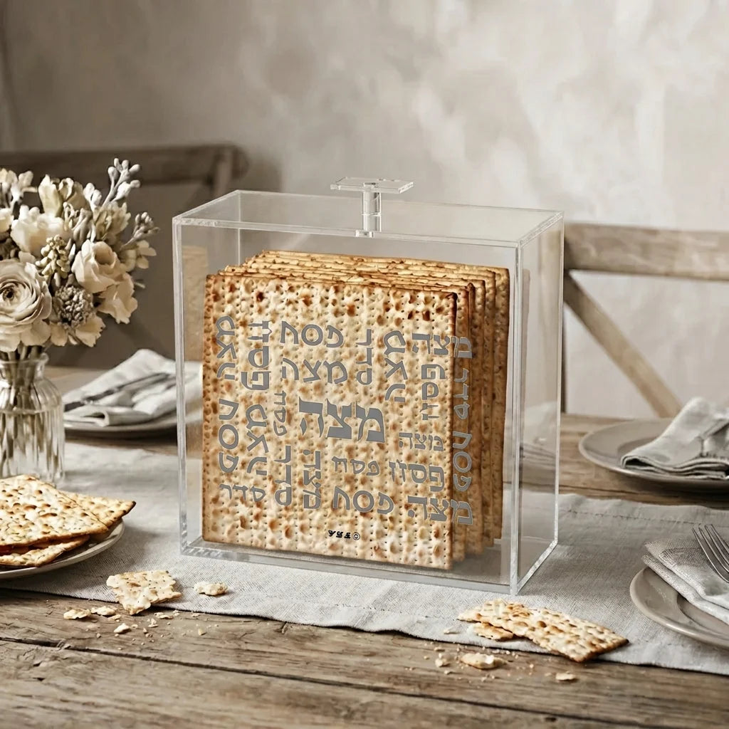 כלי למצה מאקריליק שקוף עם הדפסה 21x23 ס"מ