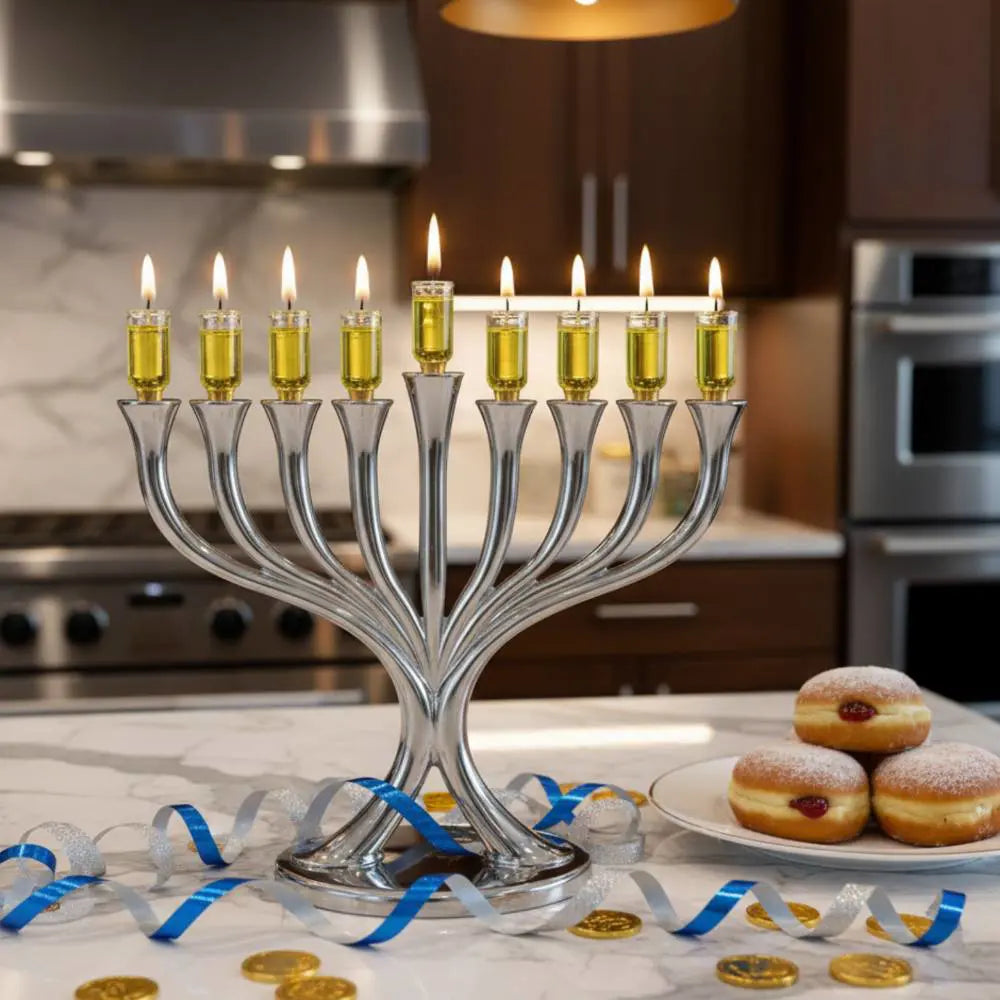 חנוכייה מתכת ציפוי ניקל 19X23 ס"מ