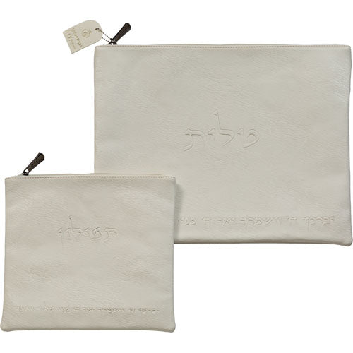 סט טלית תפילין פיו אותיות בולטות יברכך לבן