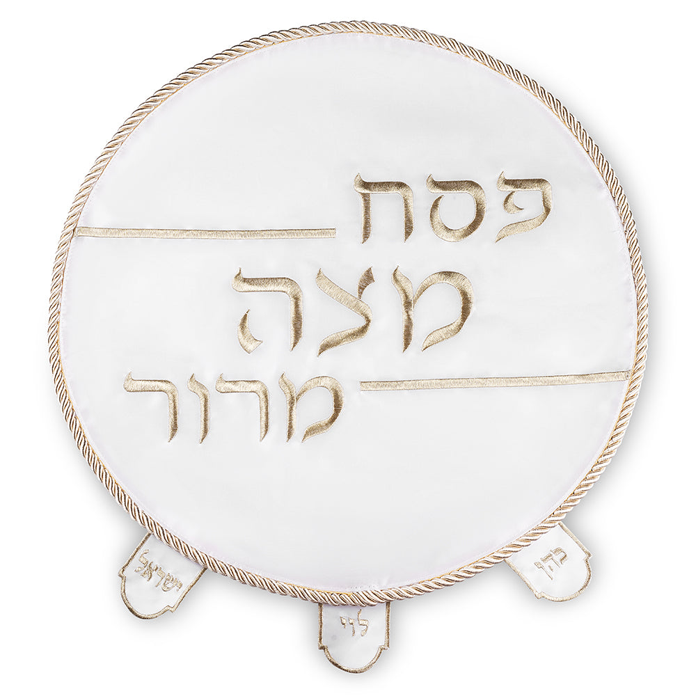 כיסוי פסח סטן עם רקמה כסף 45 ס"מ