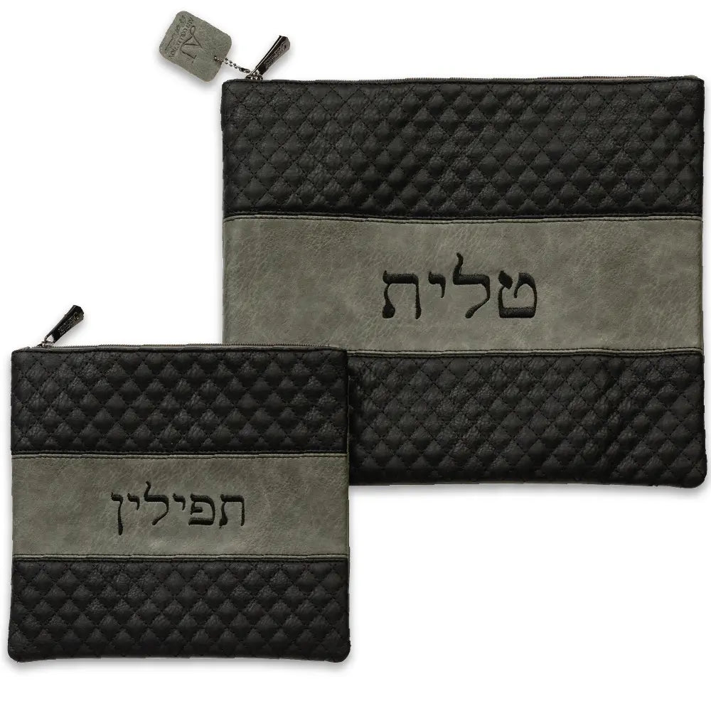 סט טלית תפילין דמוי עור עם ריקמה 36X29 ס"מ