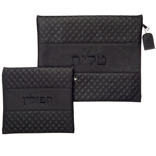 סט טלית תפילין דמוי עור עם ריקמה 36X29 ס"מ