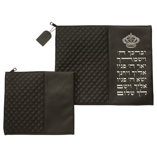 סט טלית תפילין דמוי עור שחור אותיות בולטות "ויברכך