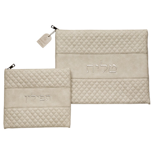 סט טלית תפילין דמוי עור עם ריקמה אפור 36X29 ס"מ