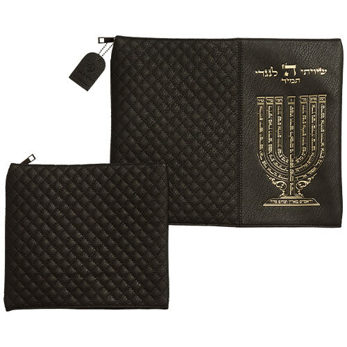 סט טלית תפילין דמוי עור שחור אותיות בולטות "שיויתי" זהב 36X29 ס"מ
