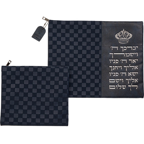 סט טלית תפילין דמוי עור אותיות בולטות "יברכך" כסף 31X38 ס"מ