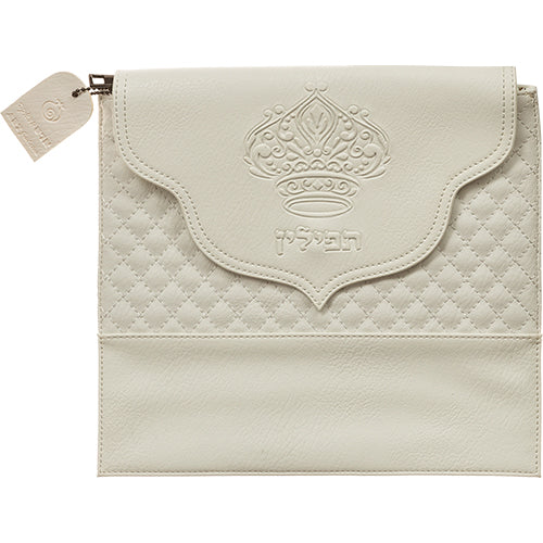 תיק תפילין גוון לבן כתר דמוי עור