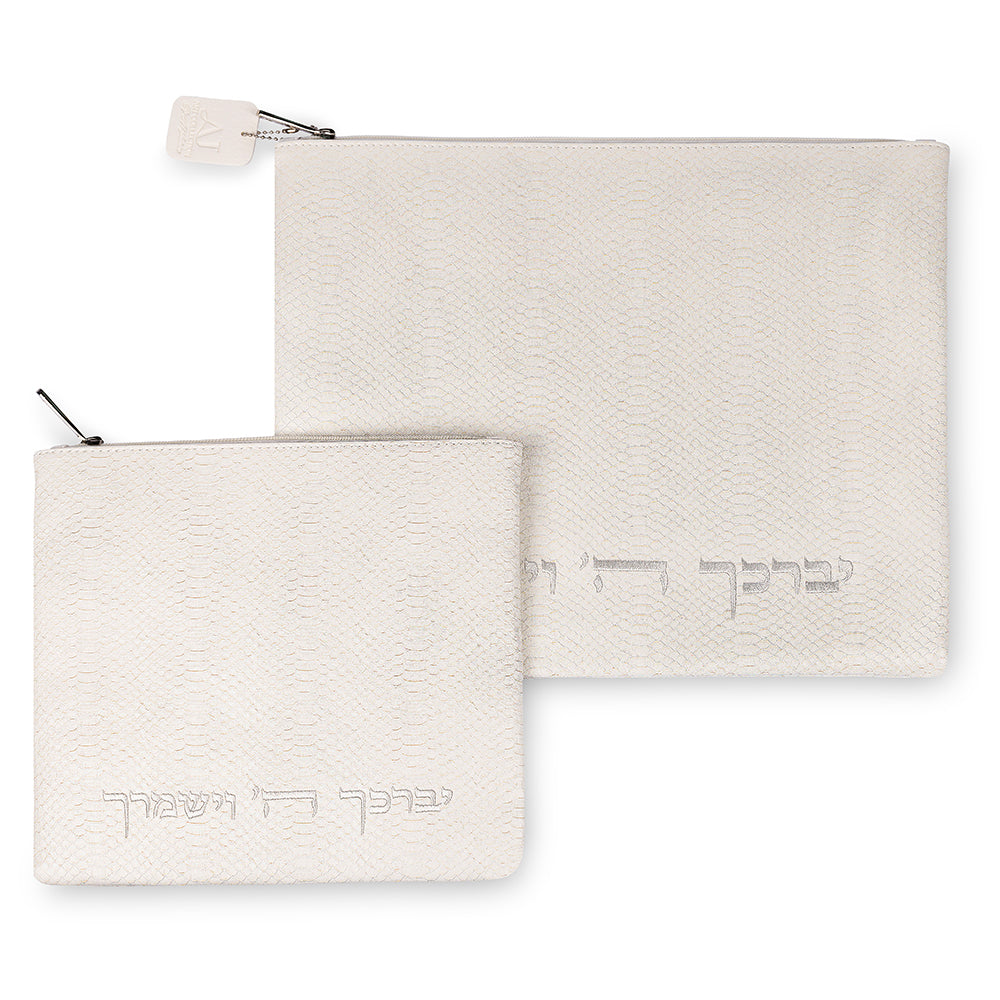 סט טלית תפילין דמוי עור שחור ריקמה יברכך 39X31 ס"מ