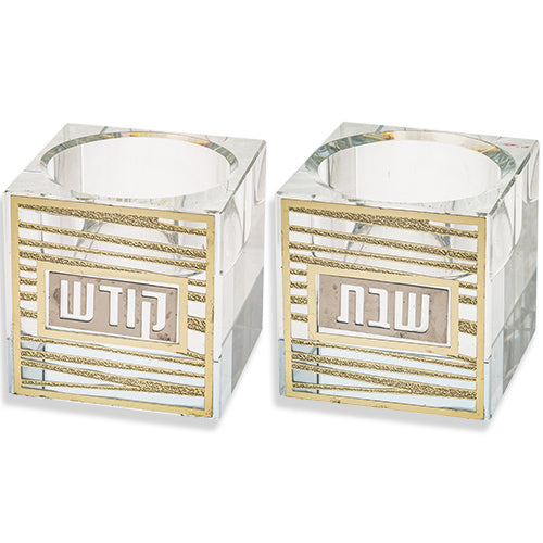 פמוטי קריסטל עם פלקטה קווים 5סמ