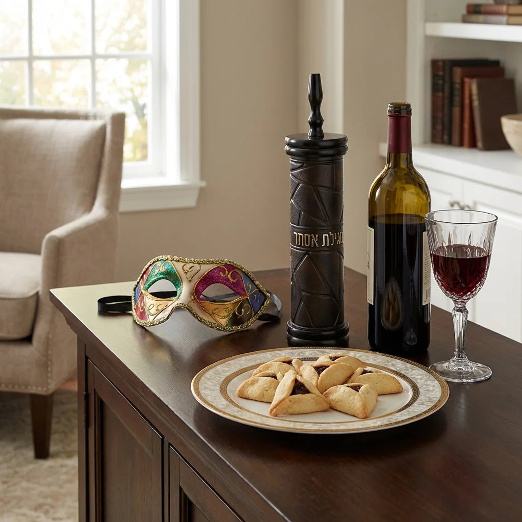 מגילת אסתר ספרדי קוטר 9 ס"מ עץ + פיו פאזל עם פלקטה 39 ס"מ