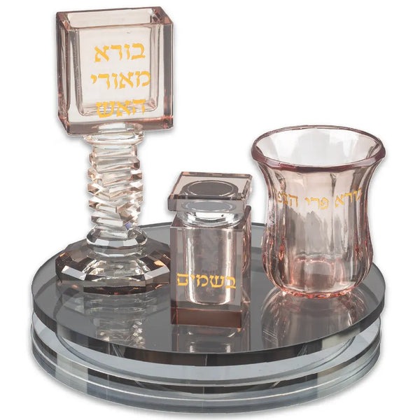 סט הבדלה מגש מסתובב קריסטל רוז גולד