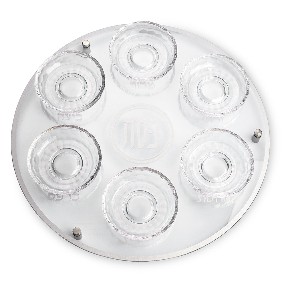 צלחת פסח מזכוכית וקריסטל מהודרת 40 ס"מ