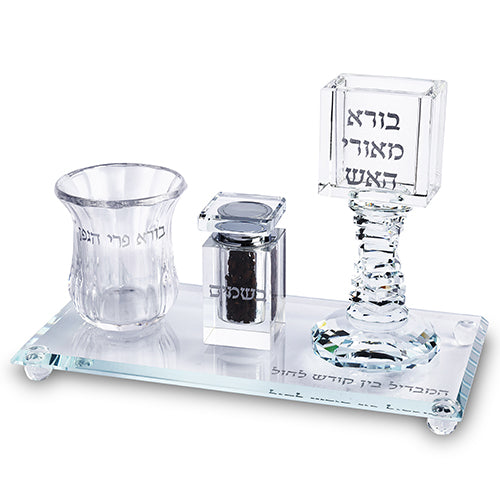 סט הבדלה קריסטל שקוף עם מגש 25X12.5