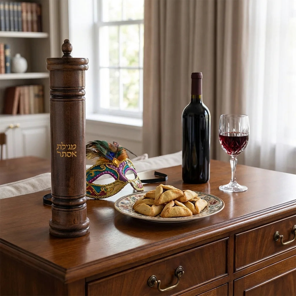 מגילת אסתר אשכנזי גוף עץ עם חריטה עבור קלף 39