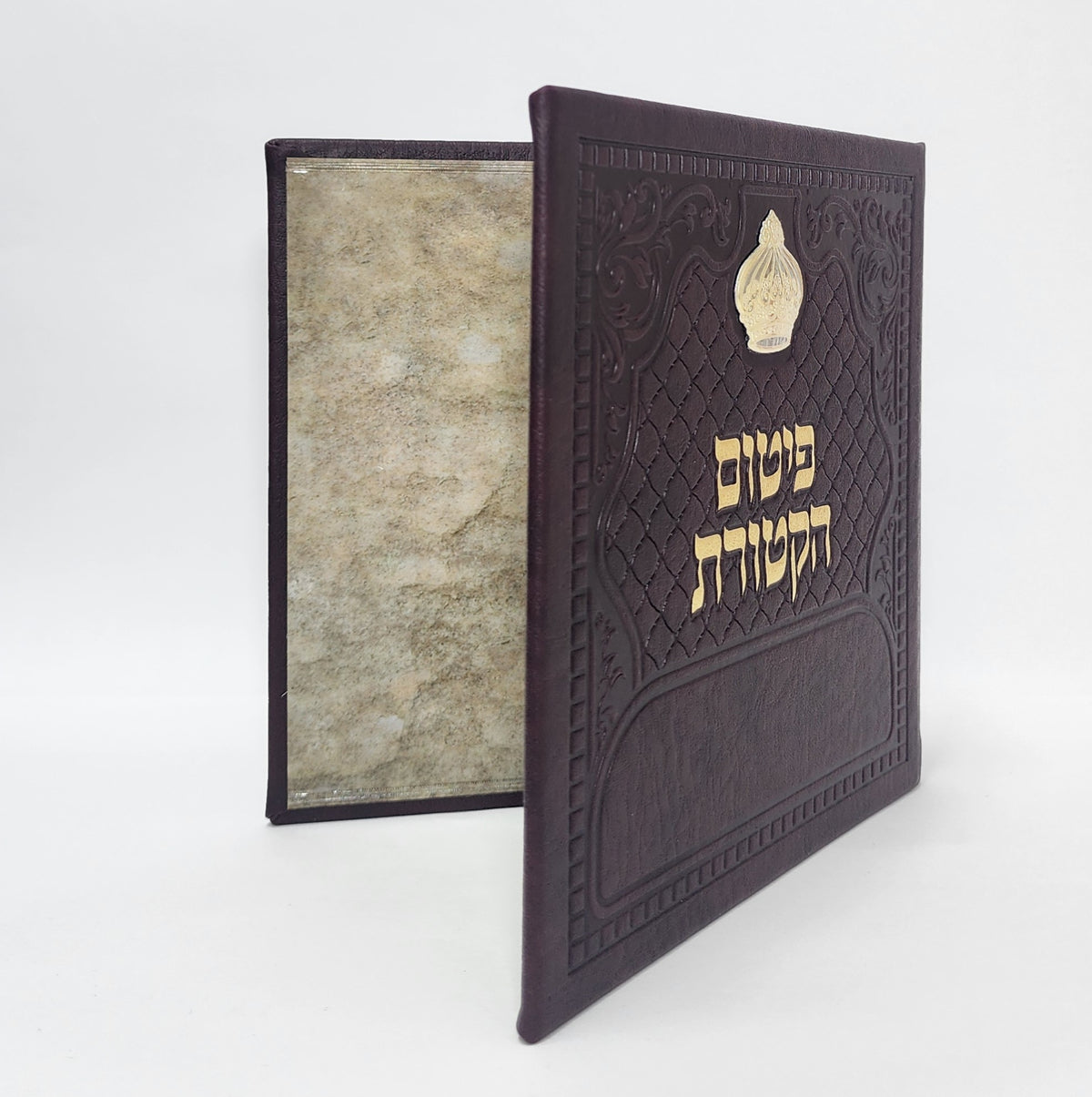 פטום הקטורת בגודל 20×20 דמוי עור כתר בצבע יין דגם שיבולים