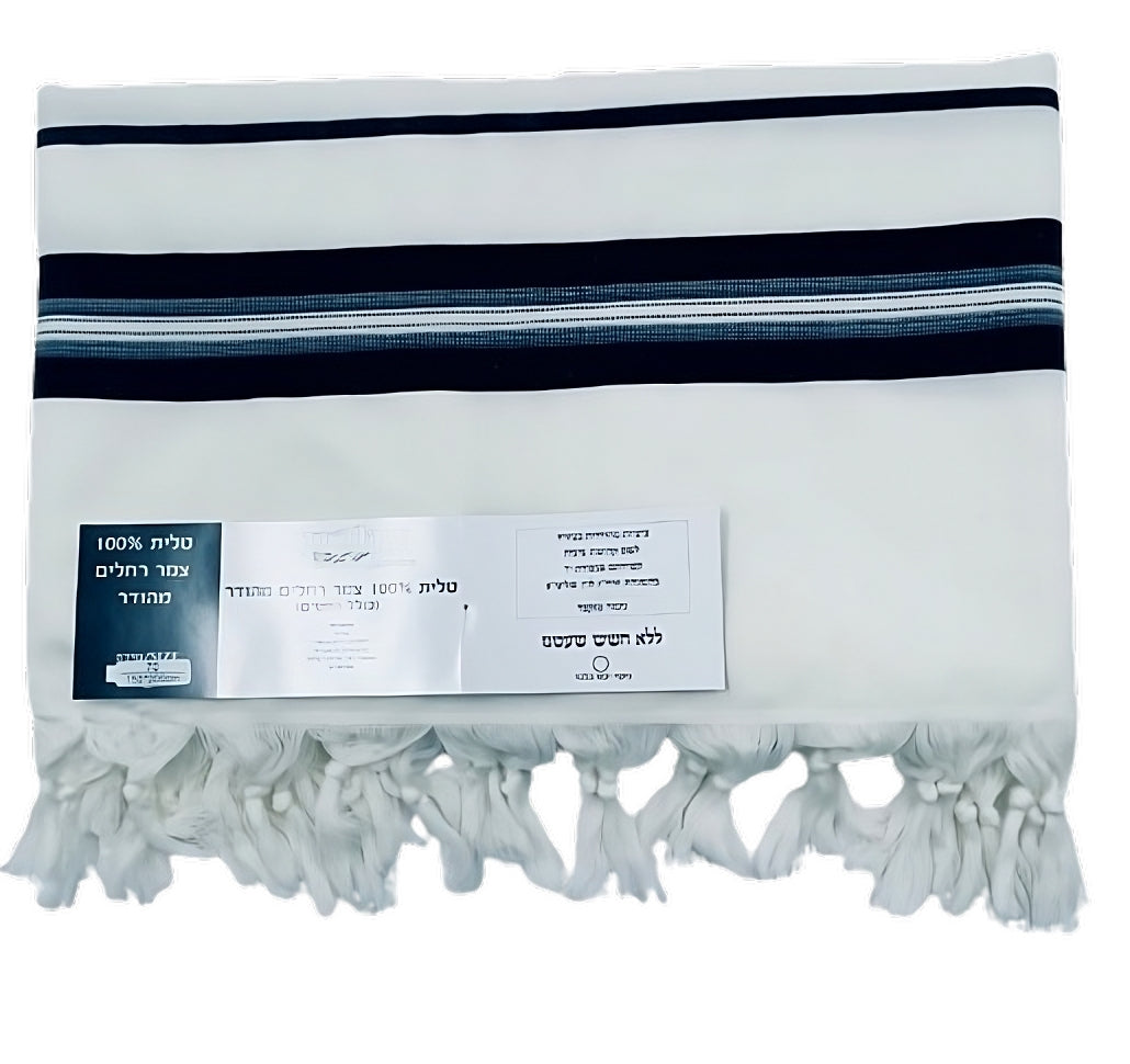 טלית מהודרת מצמר רחלים 100% חלק בצבע שחור