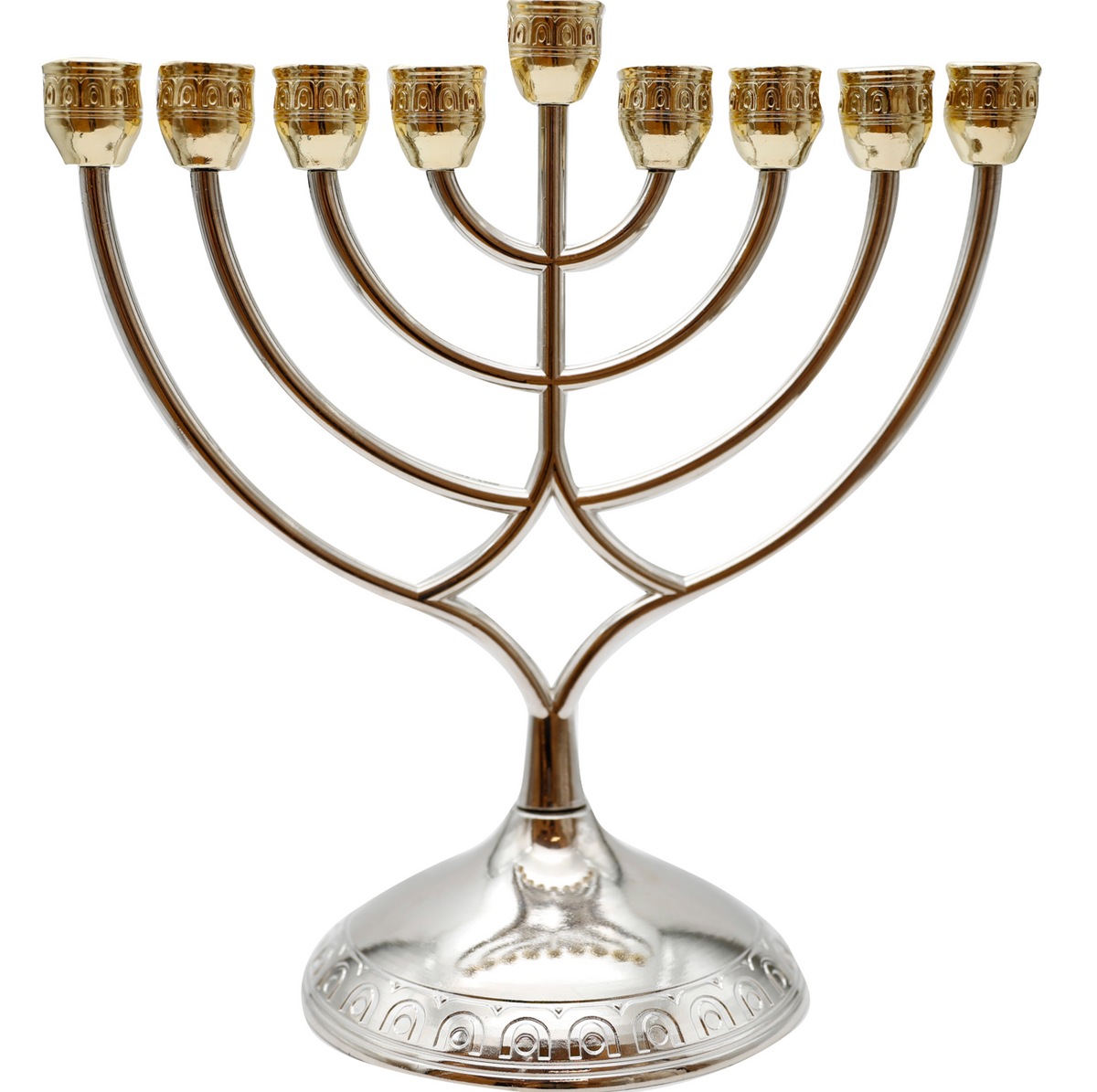 חנוכייה מתכת מהודרת עם קנים זהב 16X18 ס"מ