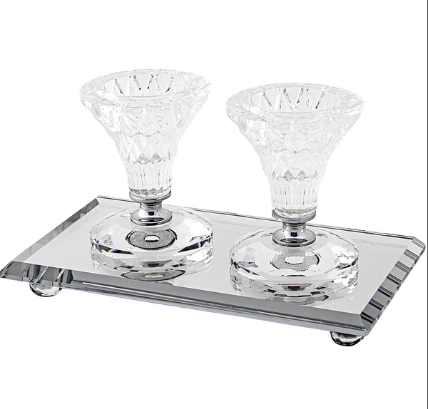 זוג פמוטי קריסטל מהודרים 8 ס"מ עם מגש מהודר 18X1